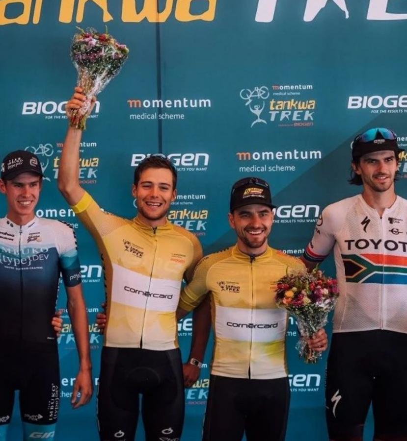 Tankwa Trek 2022 - Podium - South Africa, second race. Filippo Colombo and Nino Schurter first place